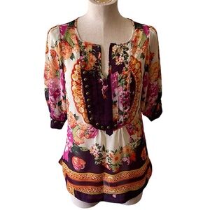 ANGIE Floral Print Studded Top Blouse